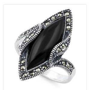 .925 Sterling Silver Onyx & Marcasite Rings 6 Pack